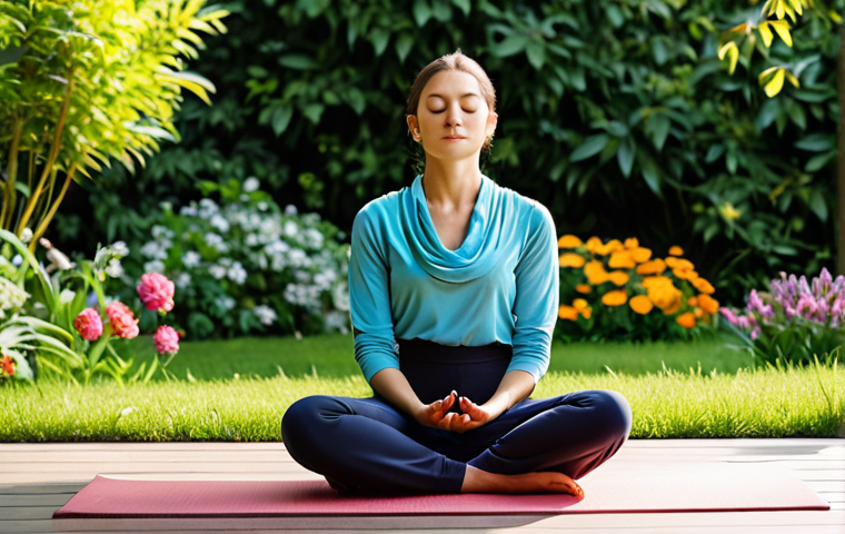 **
"A woman practices mindfulness meditation in a sunlit garden. She is sitting in a comfortable pose, fully clothed in modest yoga attire, with her eyes closed and a serene expression. The background features lush greenery and colorful flowers. Safe for work, appropriate content, perfect anatomy, natural pose, family-friendly."
**