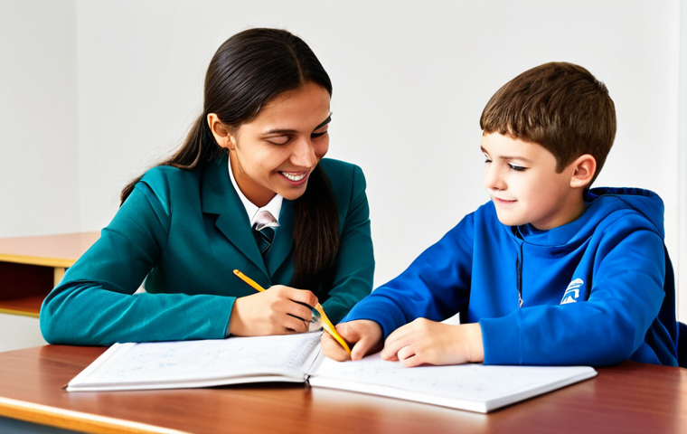 집중력 증진을 위한 자원봉사 활동 - Helping with Homework**
"A volunteer tutor, fully clothed in a modest and professional outfit, assi...