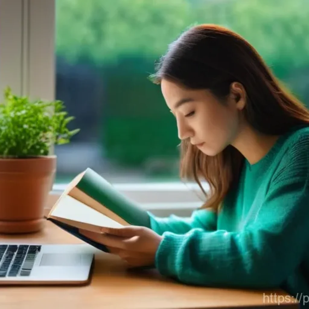 집중력 향상과 정신적 웰빙의 관계 - **Digital Detox & Serenity:**
A woman in her late 20s to early 30s, dressed in comfortable, mode...