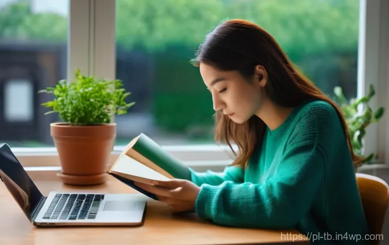 집중력 향상과 정신적 웰빙의 관계 - **Digital Detox & Serenity:**
A woman in her late 20s to early 30s, dressed in comfortable, mode...