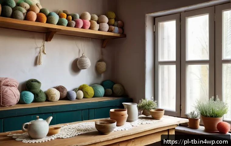 집중력을 높이는 방법으로서의 공예 - A cozy indoor craft corner in a Polish home, featuring a middle-aged person calmly crocheting with s...