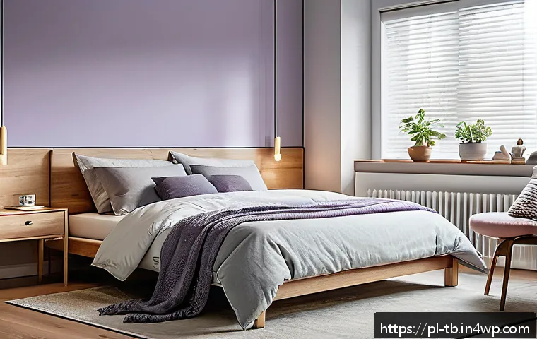 집중력 향상에 도움이 되는 수면 습관 - A cozy modern bedroom optimized for better sleep, featuring a firm mattress on a wooden bed frame, b...