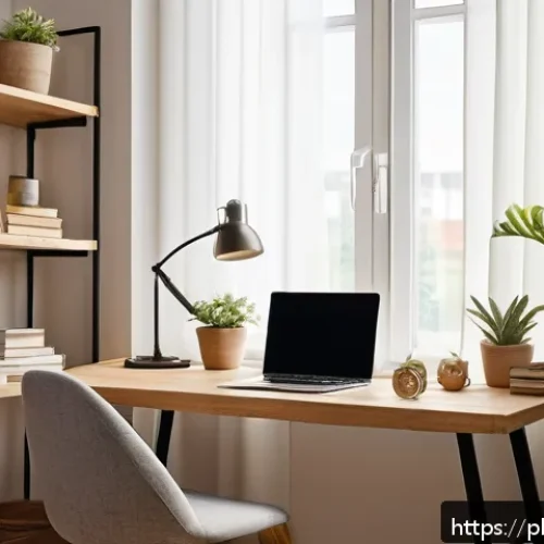 Home 32 집중력 증진을 위한 다양한 훈련 방법 - A cozy, well-organized home office scene bathed in natural daylight coming through a large window wi...