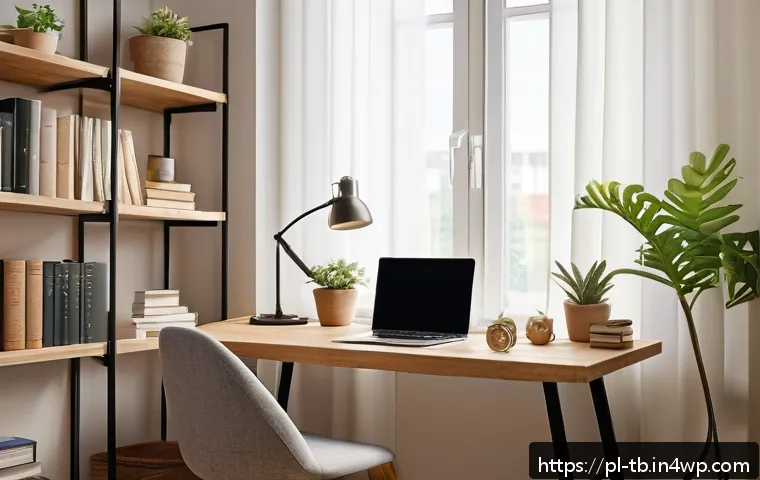 집중력 증진을 위한 다양한 훈련 방법 - A cozy, well-organized home office scene bathed in natural daylight coming through a large window wi...