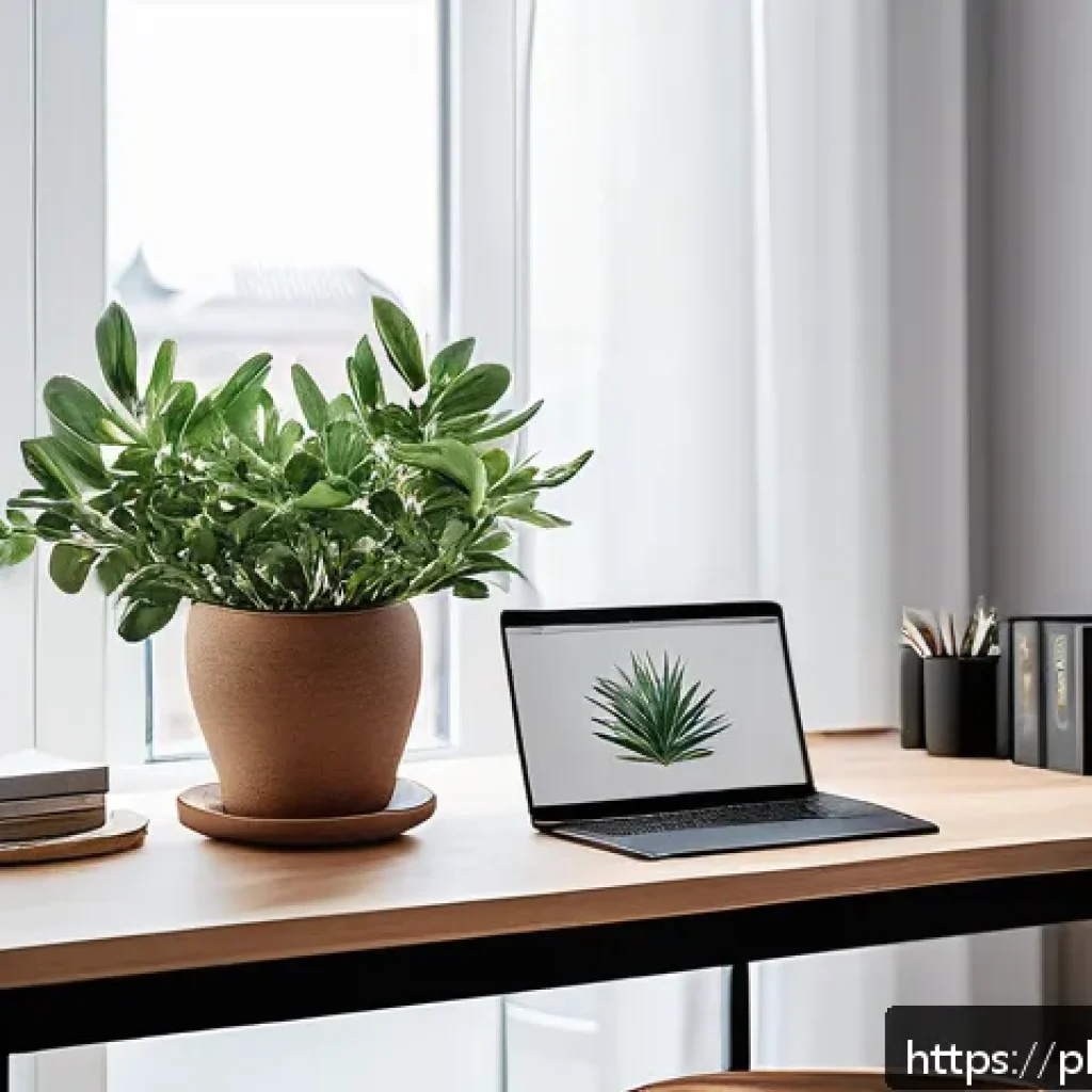 집중력 증진을 위한 심리적 준비 상태 - A minimalist home office setup in a modern Polish apartment, featuring a clean wooden desk with a sl...