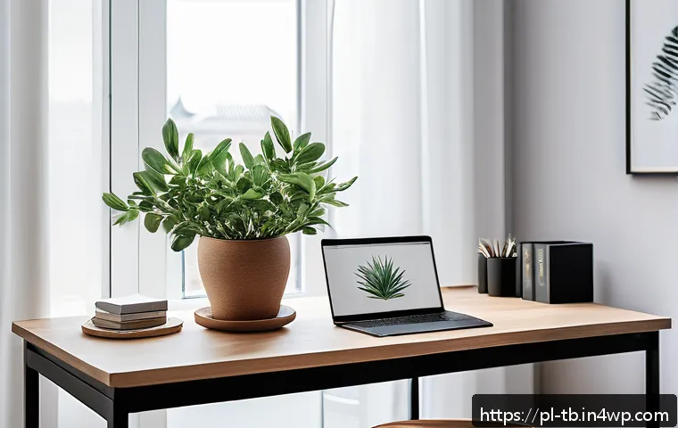 집중력 증진을 위한 심리적 준비 상태 - A minimalist home office setup in a modern Polish apartment, featuring a clean wooden desk with a sl...
