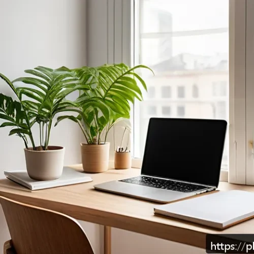 Home 17 공부할 때 집중력을 높이는 팁 - A minimalist study desk setup in a bright room with natural daylight streaming through a large windo...