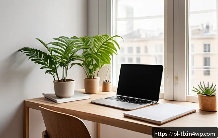 공부할 때 집중력을 높이는 팁 - A minimalist study desk setup in a bright room with natural daylight streaming through a large windo...